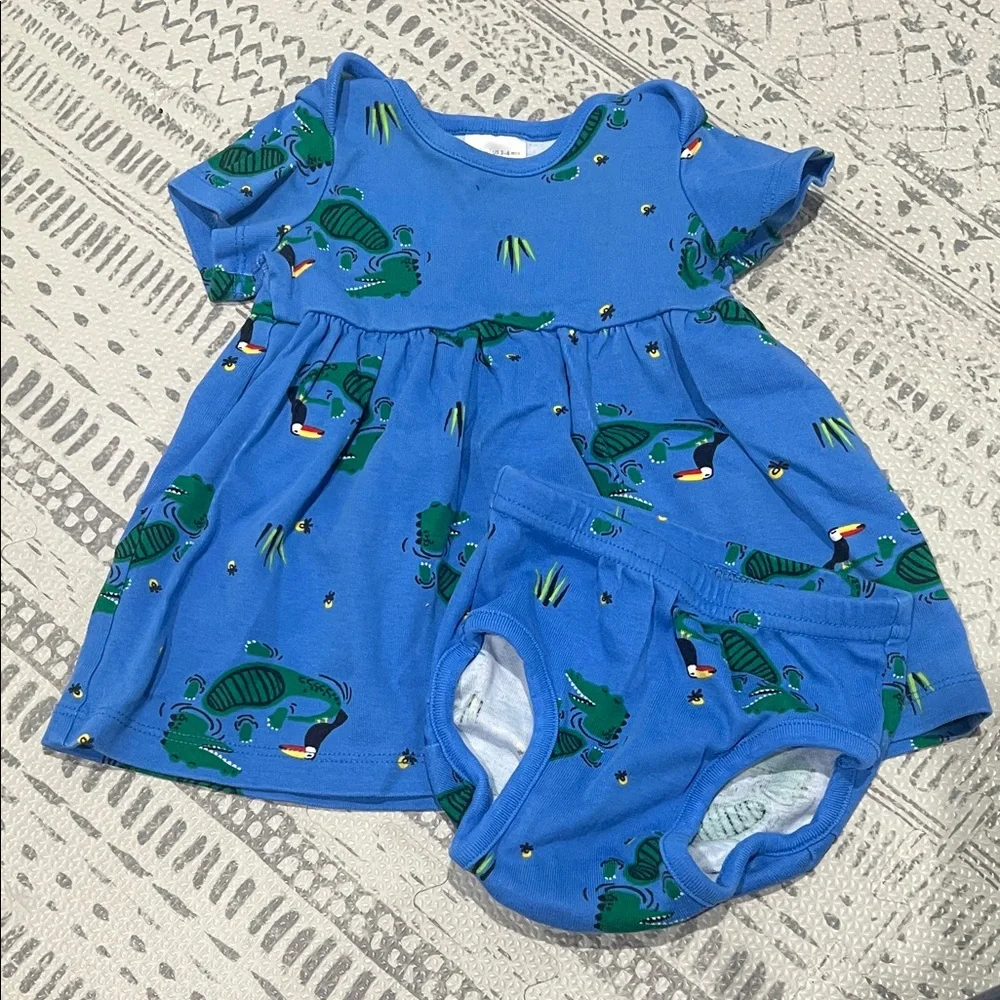 Hanna Andersson Organic Cotton Blue Dress & Diaper Cover 3–6M LN